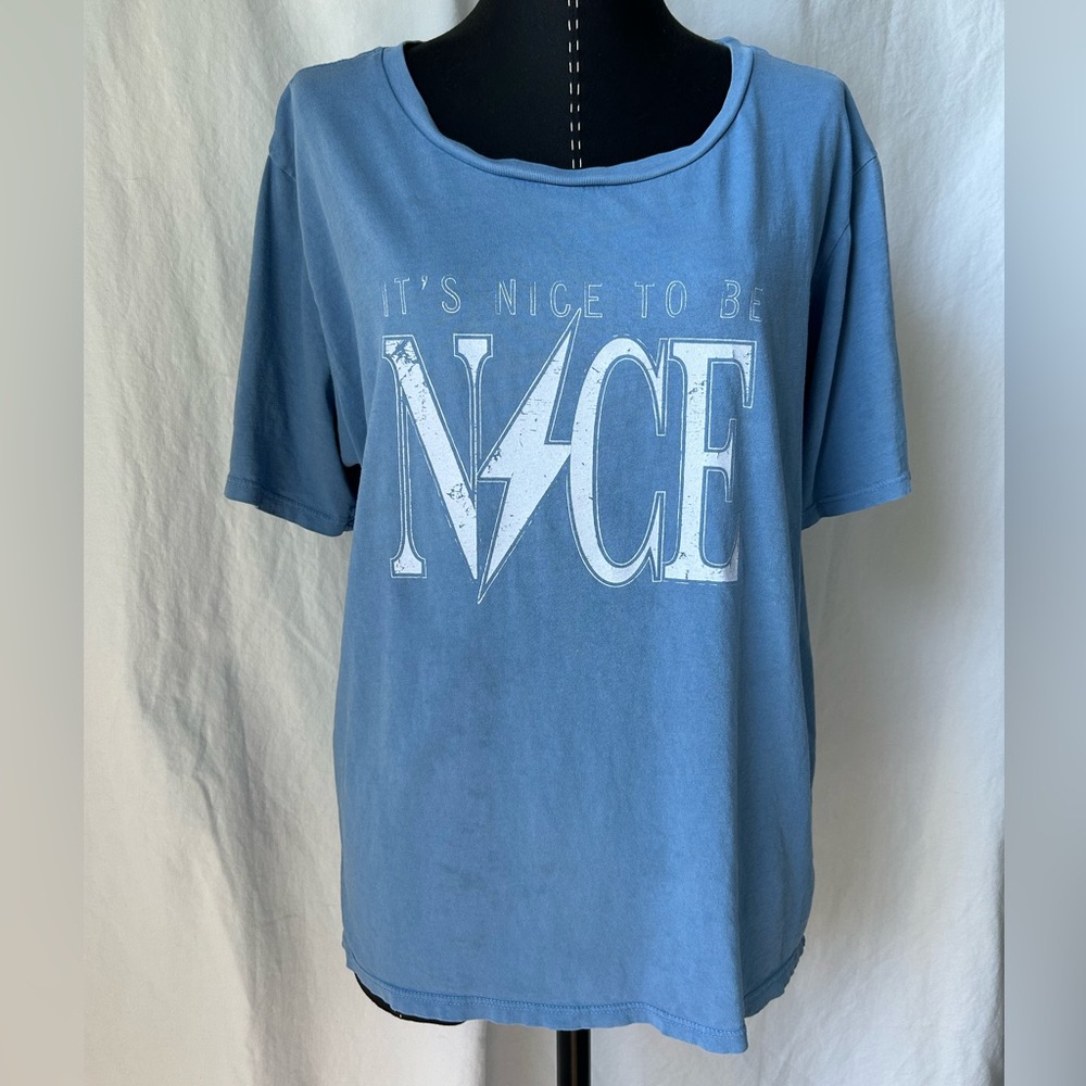 CHRLDR Nice To Be Nice Thunderbolt Blue White Cotton Vintage Tshirt Size XL